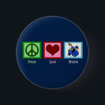 Peace Love Drums Cool Blue Drummer 2 Inch Round Button<br><div class="desc">A cool drummer button for a boy or girl who likes to rock out on a drum set. I like playing the drums. I'm a rocker who plays rock and roll music in a band.</div>