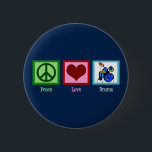 Peace Love Drums Cool Blue Drummer 2 Inch Round Button<br><div class="desc">A cool drummer button for a boy or girl who likes to rock out on a drum set. I like playing the drums. I'm a rocker who plays rock and roll music in a band.</div>