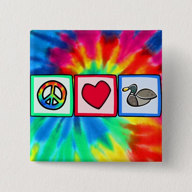 Peace, Love, Ducks 2 Inch Square Button (Front)