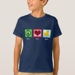 Peace Love Ducks Cute Duck Mascot Kids T-Shirt<br><div class="desc">A pretty green peace sign,  red heart,  and a cute yellow duck on a cool blue kids t-shirt. Peace Love Ducks children's tee.</div>