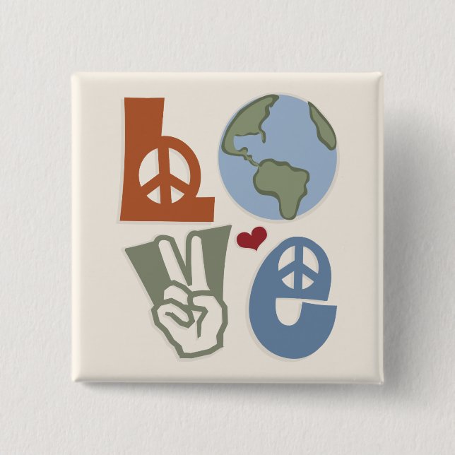 Peace Love Earth Magnet 2 Inch Square Button (Front)
