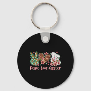 Peace Love Easter Bunny Flower Leopard Plaid Keychain