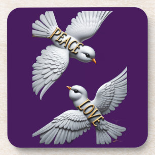 Peace & Love Elegant Dove Art Coaster