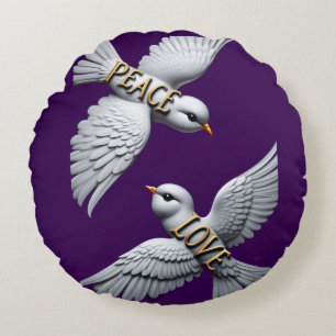 Peace & Love Elegant Dove Art Round Pillow