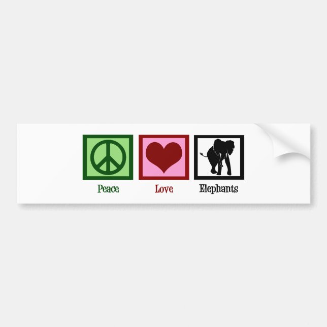 Peace Love Elephants Bumper Sticker (Front)