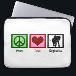 Peace Love Elephants Laptop Sleeve<br><div class="desc">A cute elephant gift with a pretty peace sign, heart, and a blue square around a lovely elephant silhouette.</div>