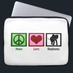 Peace Love Elephants Laptop Sleeve<br><div class="desc">A cute elephant gift with a pretty peace sign, heart, and a blue square around a lovely elephant silhouette.</div>