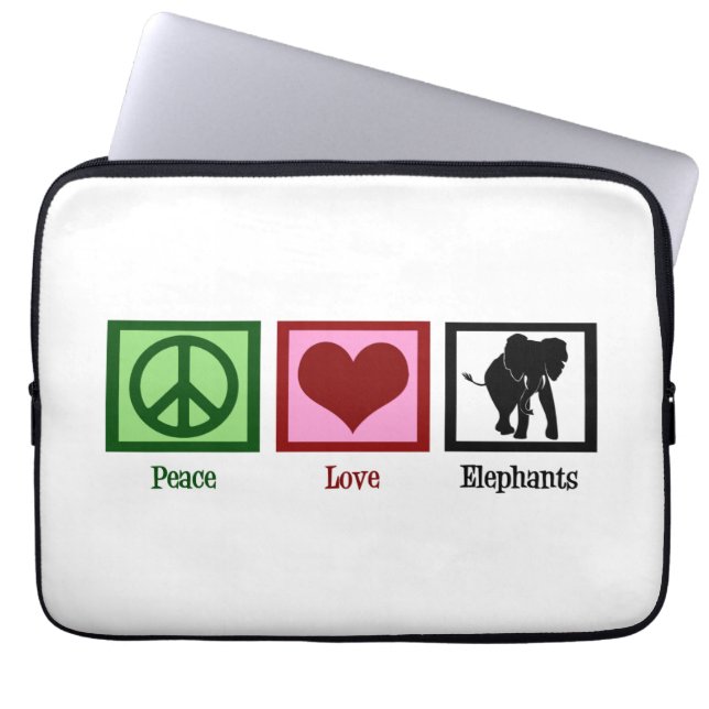 Peace Love Elephants Laptop Sleeve (Front)