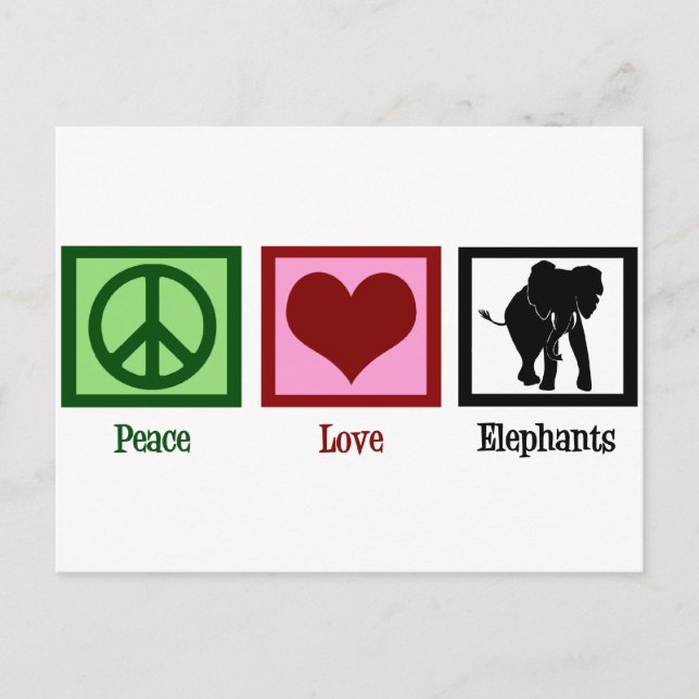Peace Love Elephants Postcard (Front)