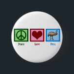 Peace Love Emu 2 Inch Round Button<br><div class="desc">I love Emu. They are pretty weird birds. A peace sign,  heart,  and an emu bird.</div>
