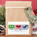 Peace Love Engineering Company Custom Christmas Sticker<br><div class="desc">A cool engineer holiday sticker with a peace sign,  heart,  and gears. Cute customizable Christmas stickers for an engineering company. Peace Love Engineering.</div>