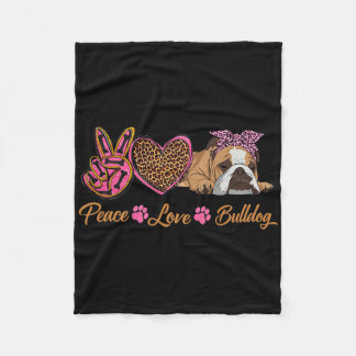 Peace Love English Bulldog Funny Puppy Dog Mom Mot Fleece Blanket