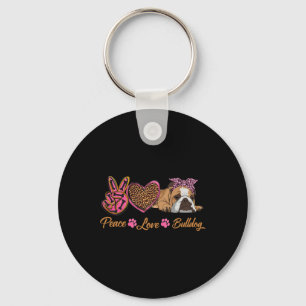 Peace Love English Bulldog Funny Puppy Dog Mom Mot Keychain