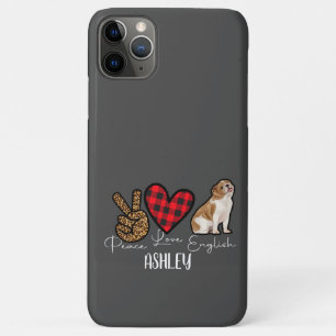 Peace Love English Bulldog  Plaid Cute Dog Lover  iPhone 11 Pro Max Case