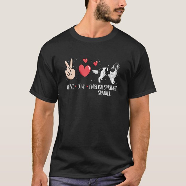 Peace Love English Springer Spaniel Dog T-Shirt (Front)