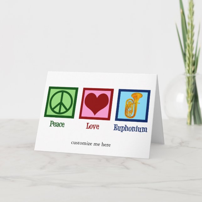 Peace Love Euphonium Cute Customizable Holiday Card (Front)