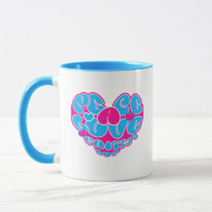 Peace Love Faith Joy Aqua Coeur rose Retro Mug
