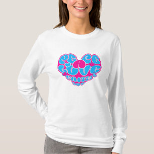 Peace Love Faith Joy Aqua Pink Heart Retro T-Shirt