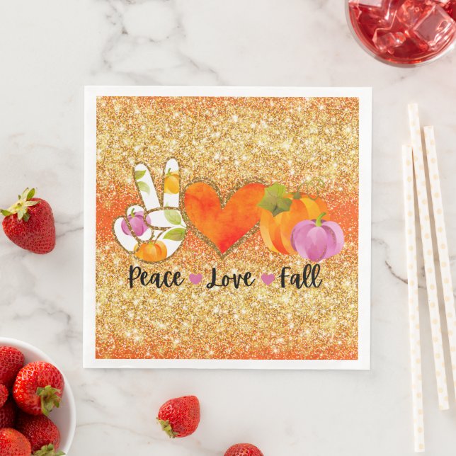 Peace Love Fall Autumn Customize Colour Napkin (Insitu)