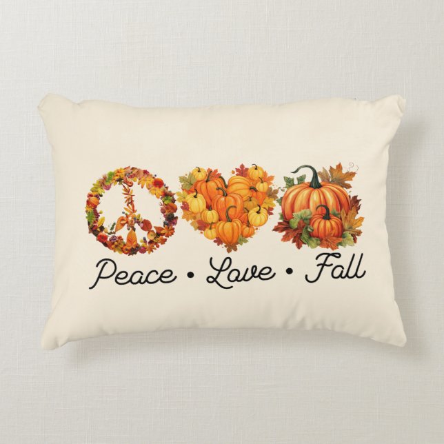 Peace, Love, Fall – Cozy Autumn Vibes with Pumpkin Accent Pillow (Front)