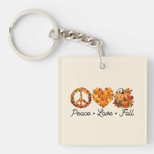 Peace, Love, Fall – Cozy Autumn Vibes with Pumpkin Keychain (Front)