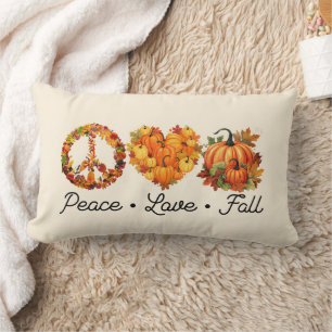 Peace, Love, Fall – Cozy Autumn Vibes with Pumpkin Lumbar Pillow