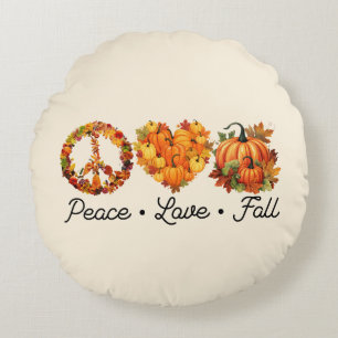 Peace, Love, Fall – Cozy Autumn Vibes with Pumpkin Round Pillow