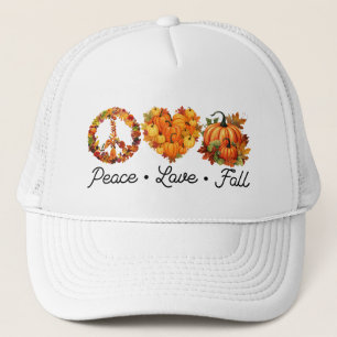 Peace, Love, Fall – Cozy Autumn Vibes with Pumpkin Trucker Hat