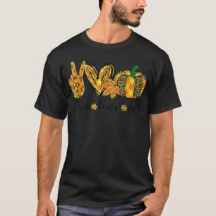 Peace Love Fall Leopard Plaid Pumpkin Autumn Thank T-Shirt