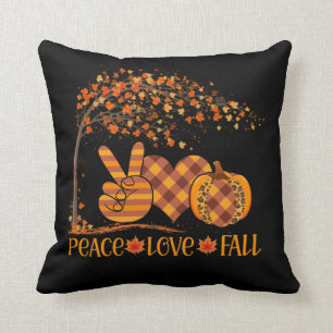 Peace Love Fall Pumpkin Autum Happy Fall Throw Pillow