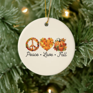 Peace, Love, Fall - Pumpkins Ceramic Ornament