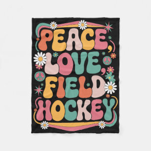 Peace Love Field Hockey 70s Hippie Retro Field Hoc Fleece Blanket