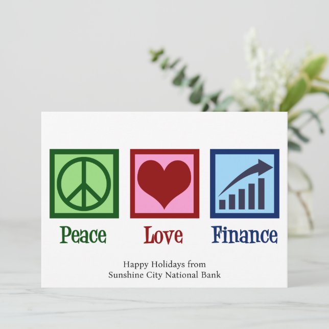 Peace Love Finance Customizable Bank Christmas Holiday Card (Standing Front)
