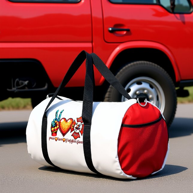 Peace Love Firefighter Fiancé Life Duffle Bag (Creator Uploaded)
