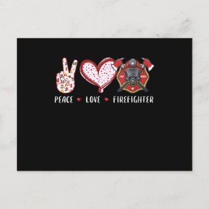 Peace Love Firefighter Lovers   Firefighter Gifts Holiday Postcard