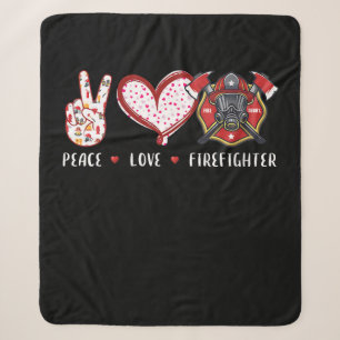 Peace Love Firefighter Lovers Firefighter Gifts Sherpa Blanket