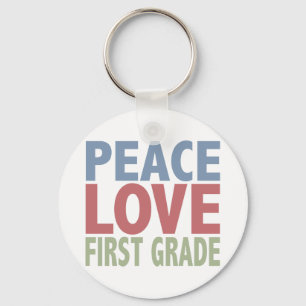 Peace Love First Grade Keychain