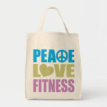 Peace Love Fitness Tote Bag<br><div class="desc">Peace Love Fitness... What else do you need in life? Perfect gift for any fitness addict. It doesn't matter if you're a professional personal trainer, you're a gym rat who prefers to be working out at the gym instead of laying on the couch at home watching tv, you're a runner...</div>