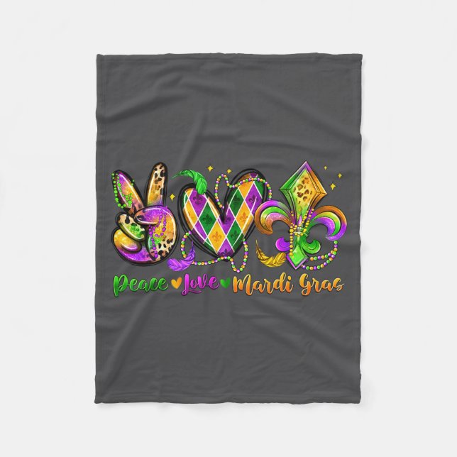Peace Love Fleur De Lis Mardi Gras 2026 Carnival N Fleece Blanket (Front)