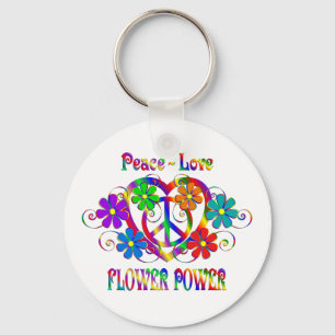 Peace Love Flower Power Keychain