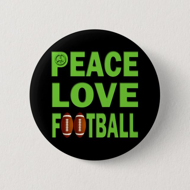 PEACE LOVE FOOTBALL 2 INCH ROUND BUTTON (Front)