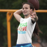 Peace Love Football Christmas T-Shirt<br><div class="desc">Peace Love Football. A cute Christmas gift for a football player or fan. This cool sports design is green,  red,  and blue with the ball in the center.</div>