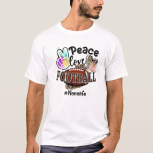 Peace Love Football Nana Life Mom Grandma Leopard T-Shirt
