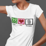 Peace Love Forensics T-Shirt<br><div class="desc">If you find forensic science fascinating, this is the perfect design. It features a peace sign, heart, and fingerprint.</div>