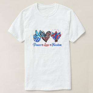 Peace Love Freedom 4th Of July Us Flag Fireworks T-Shirt
