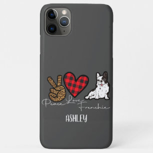 Peace Love French Bulldog  Plaid Cute Dog Lover  iPhone 11 Pro Max Case