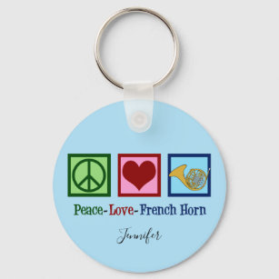 Peace Love French Horn Keychain