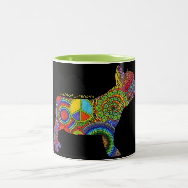 "Peace Love & Frenchies" Pop Art Mug (Center)
