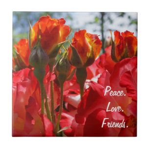 Peace Love Friends gifts Tile Art Tiles Red Roses