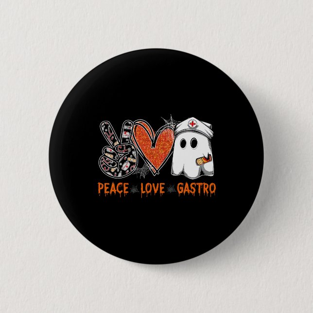 Peace Love Gastro Ghost Nurse Gastroenterology Hal 2 Inch Round Button (Front)